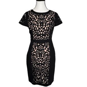 Maeve Anthropologie Black Nude Basalt Laser Cut Sheath Mini Dress 0P Petite New